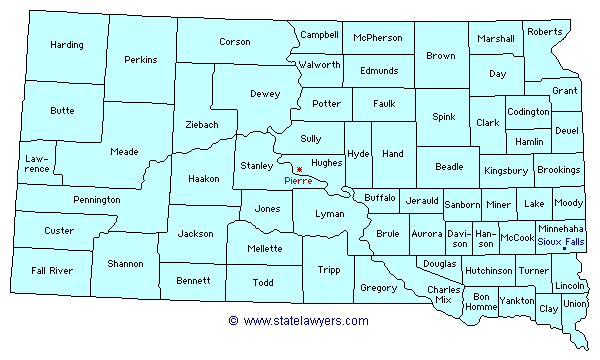 South Dakota County Outline Map.